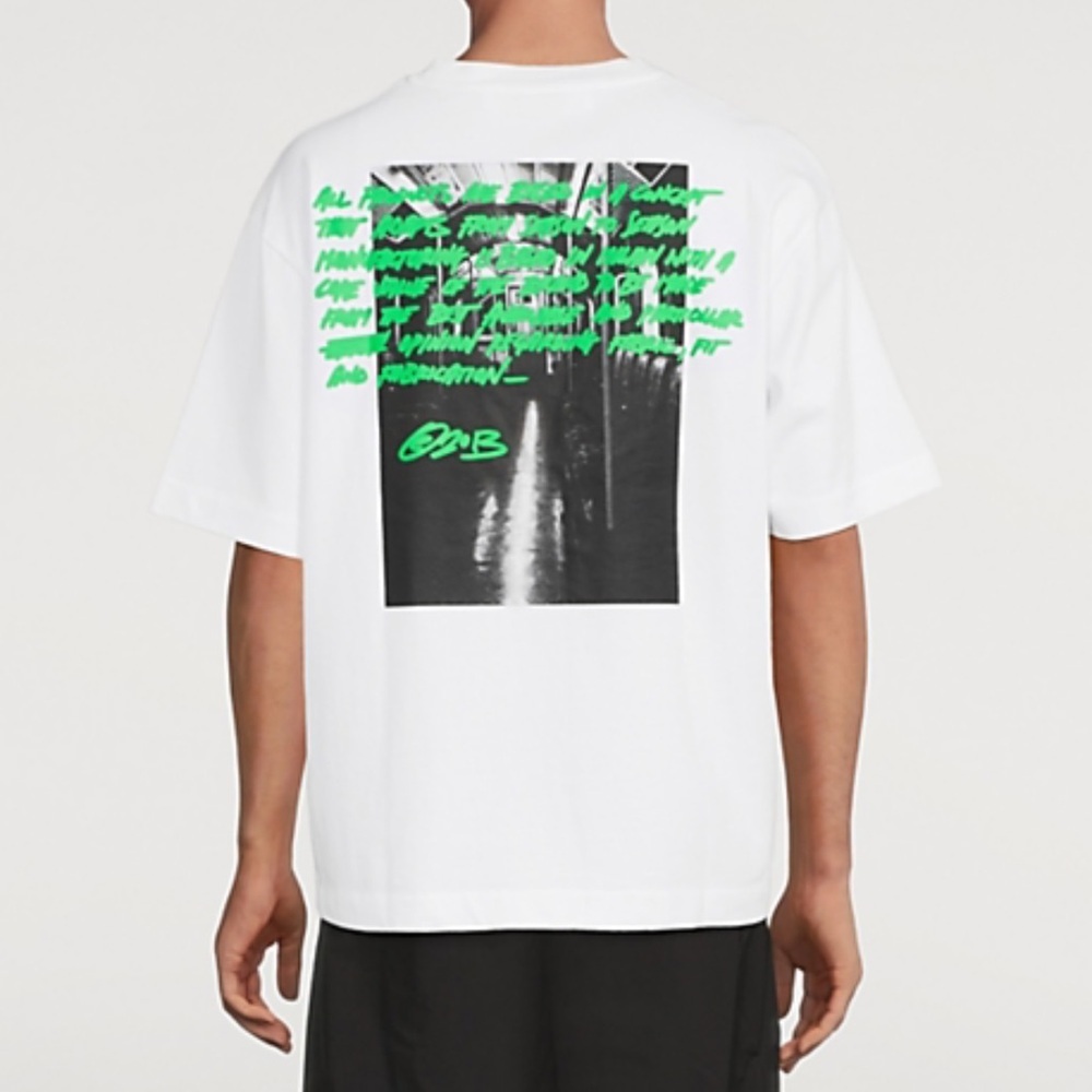 Off-White White Tee With Green Graphic